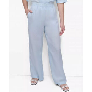 DKNY Women's Linen Wide-Leg Pull-On Pants Blue Size XL 12275